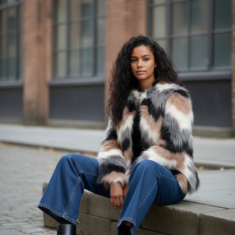 NWOT  MULT COLOR FAUX FUR WINTER JACKET